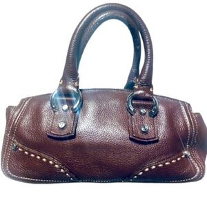 FRANCESCO BIASA PEBBLED LEATHER  BROWN HAND BAG ZIPPER CLOSURE